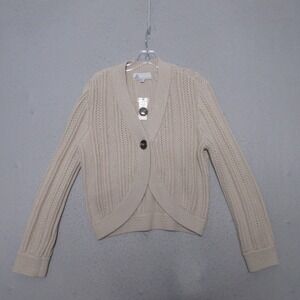DH New York Anthropologie Sweater Cardigan‎ Small Beige Curve Hem Neutral NWT